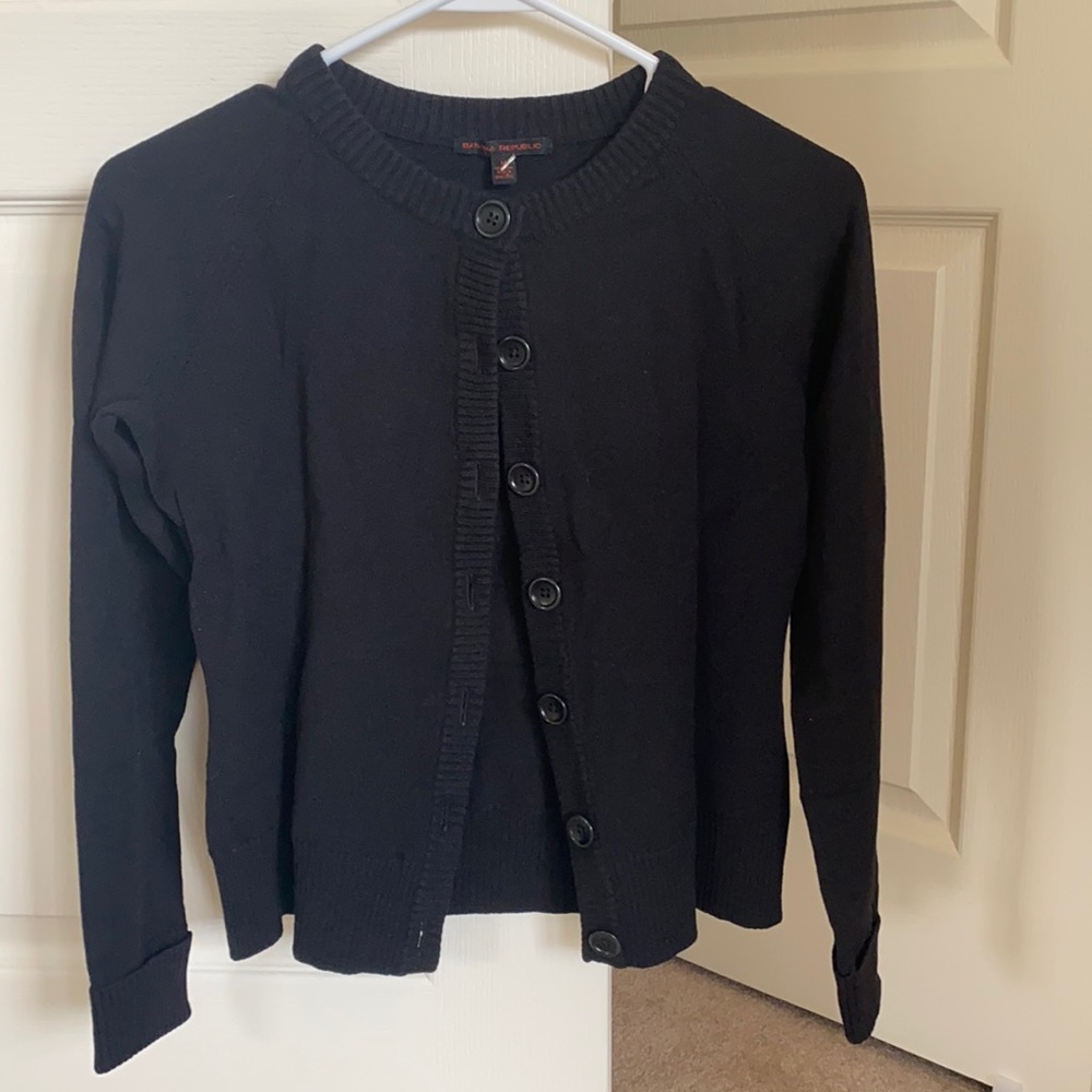 Black crew neck cardigan sweater